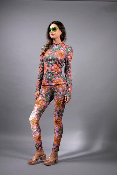 Exotic Floral orange Pink Turtleneck