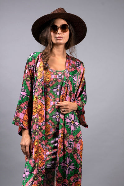 ORANGE PINK FLORAL KIMONO