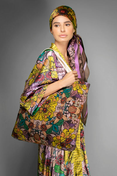 Golden Floral Satin Kimono