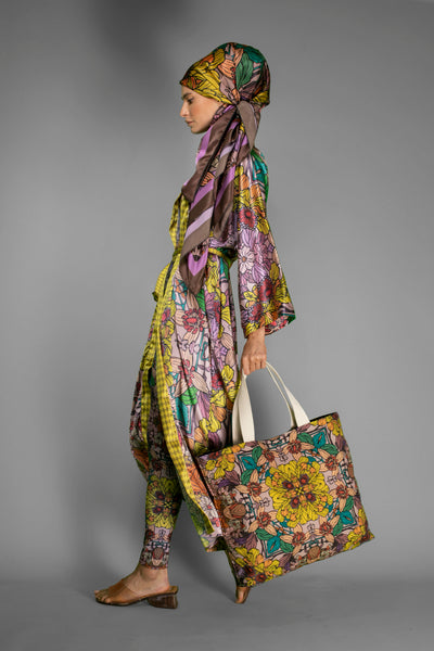 Golden Floral Satin Kimono