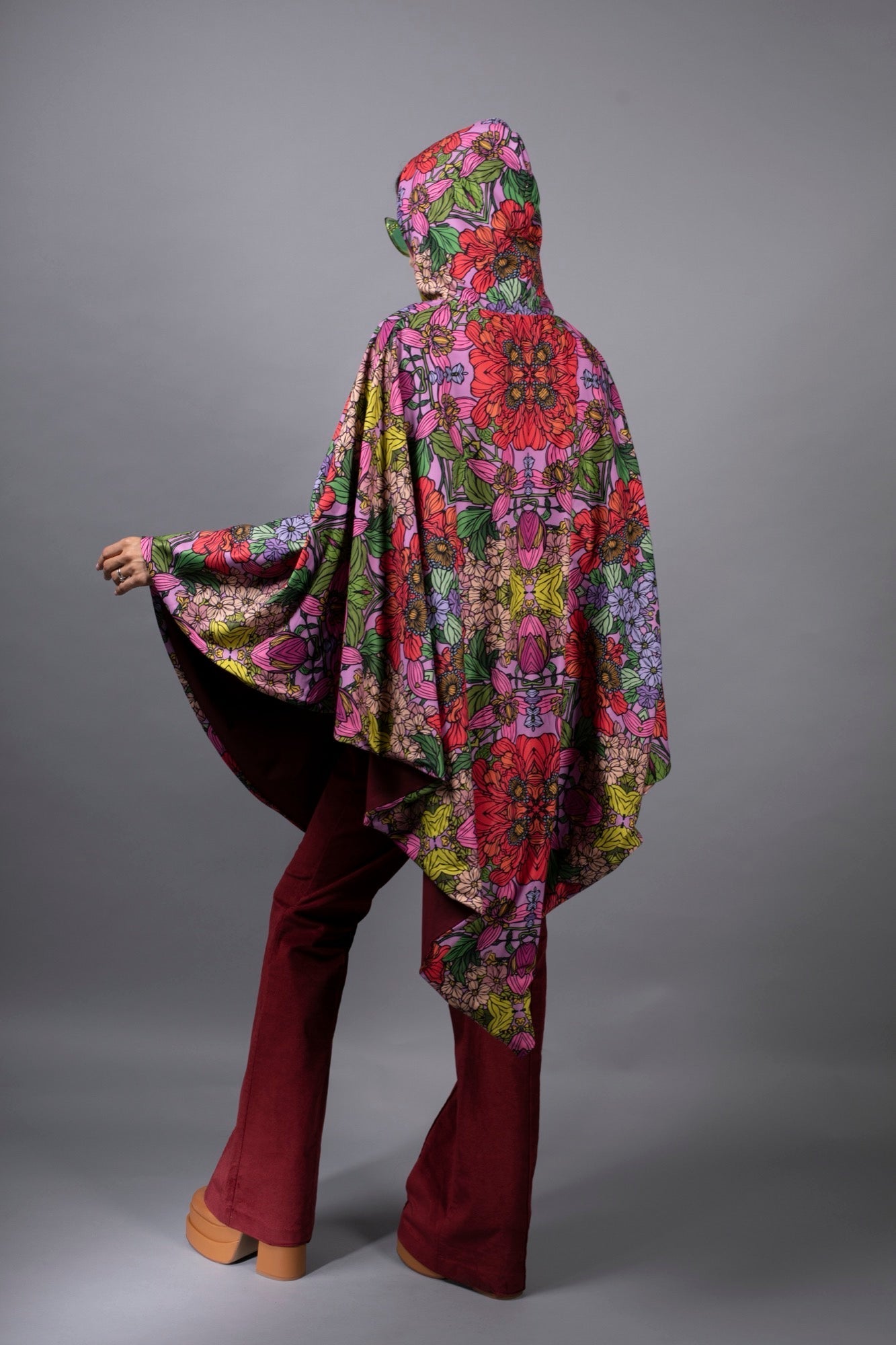 Mystic Red Garden floral hooded cloak cape