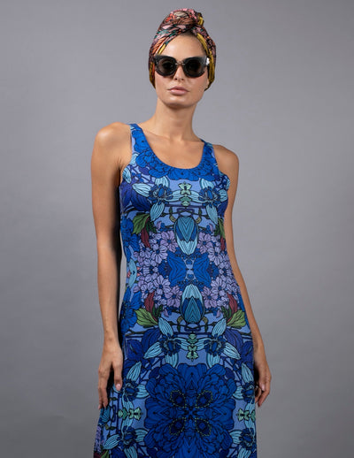 EGYPTIAN BLUE GARDEN Maxi Dress