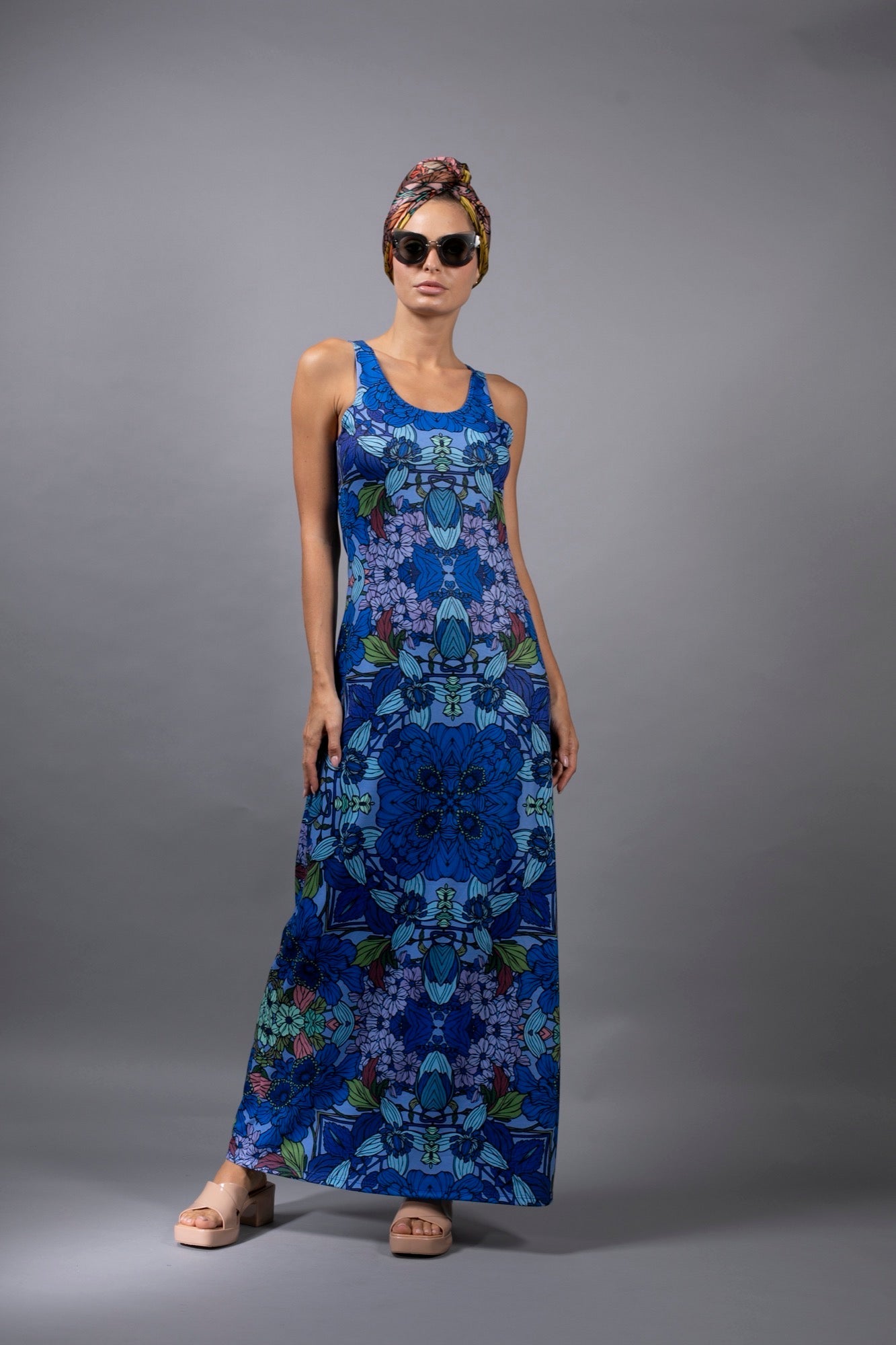 EGYPTIAN BLUE GARDEN Maxi Dress