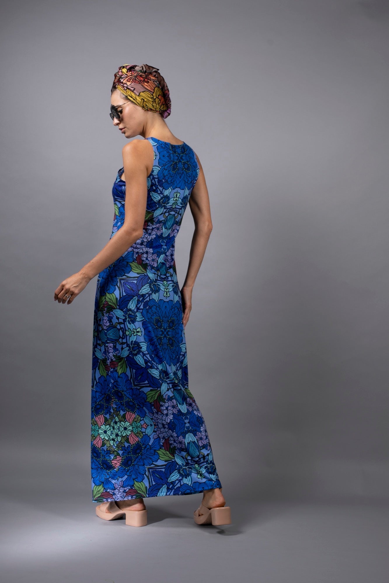 EGYPTIAN BLUE GARDEN Maxi Dress