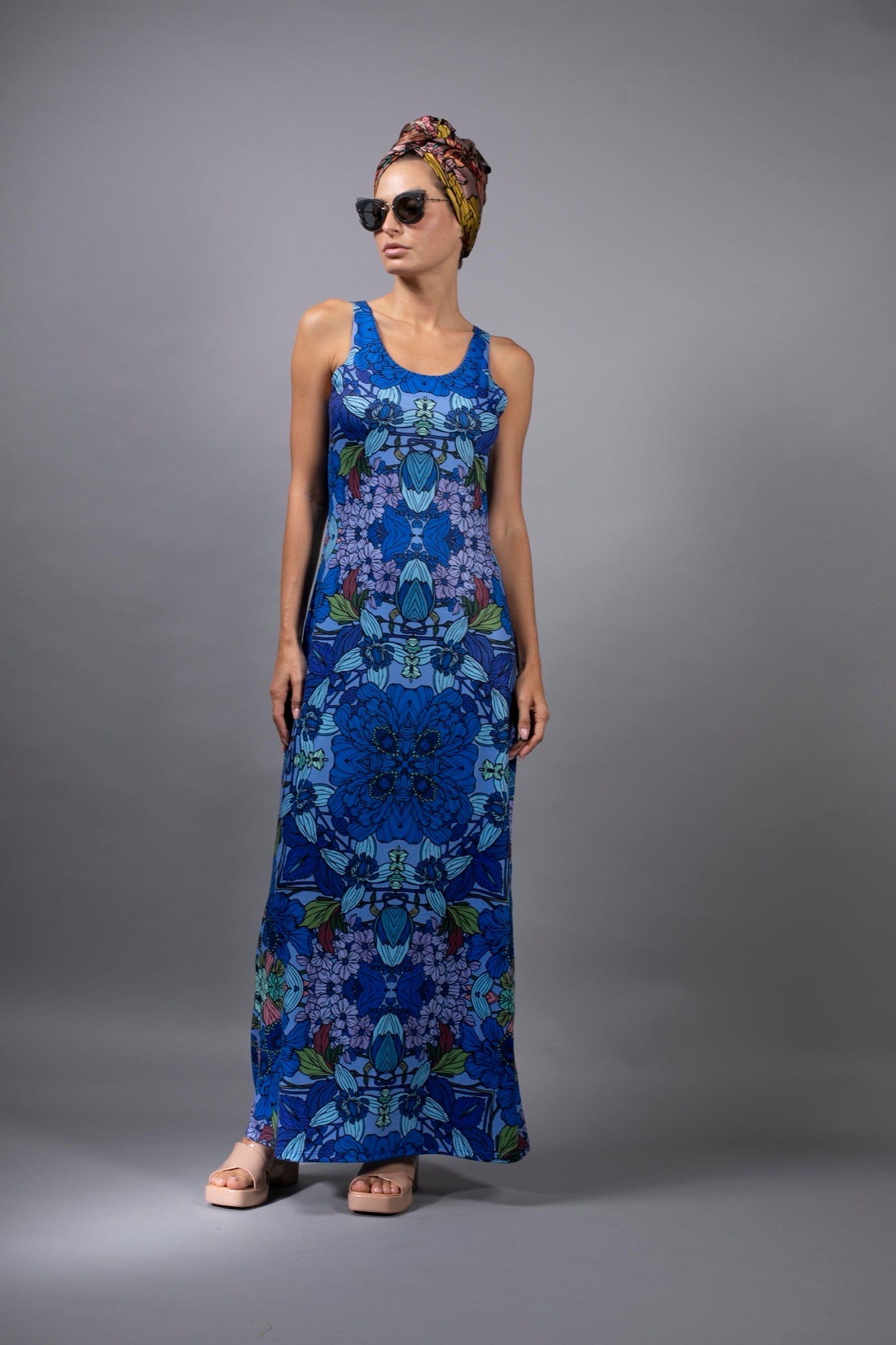 EGYPTIAN BLUE GARDEN Maxi Dress