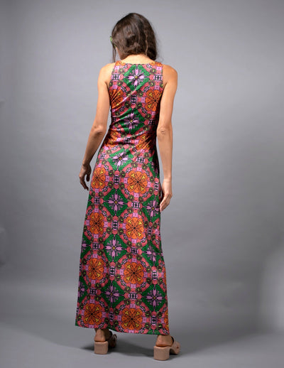 Exotic Floral Orange Pink Tank Maxi Dress
