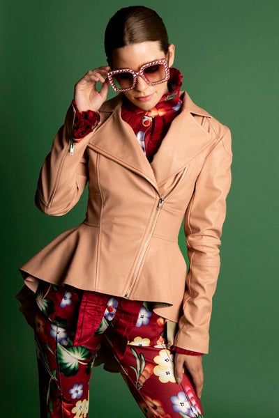 Tan Peplum High-Low jacket