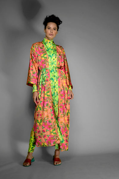 Orange Floral Satin Kimono