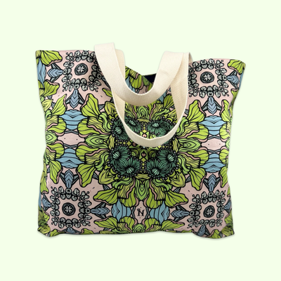 Green Vintage Flower light Large Tote